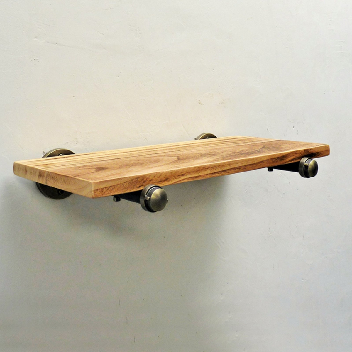 SHLF1-BR-GR-NA 24 in. Somerville Farmhouse Industrial Wide Decorative Wall Shelf, Brushed Brass Gray Steel Combo with Natural Stained Wood
