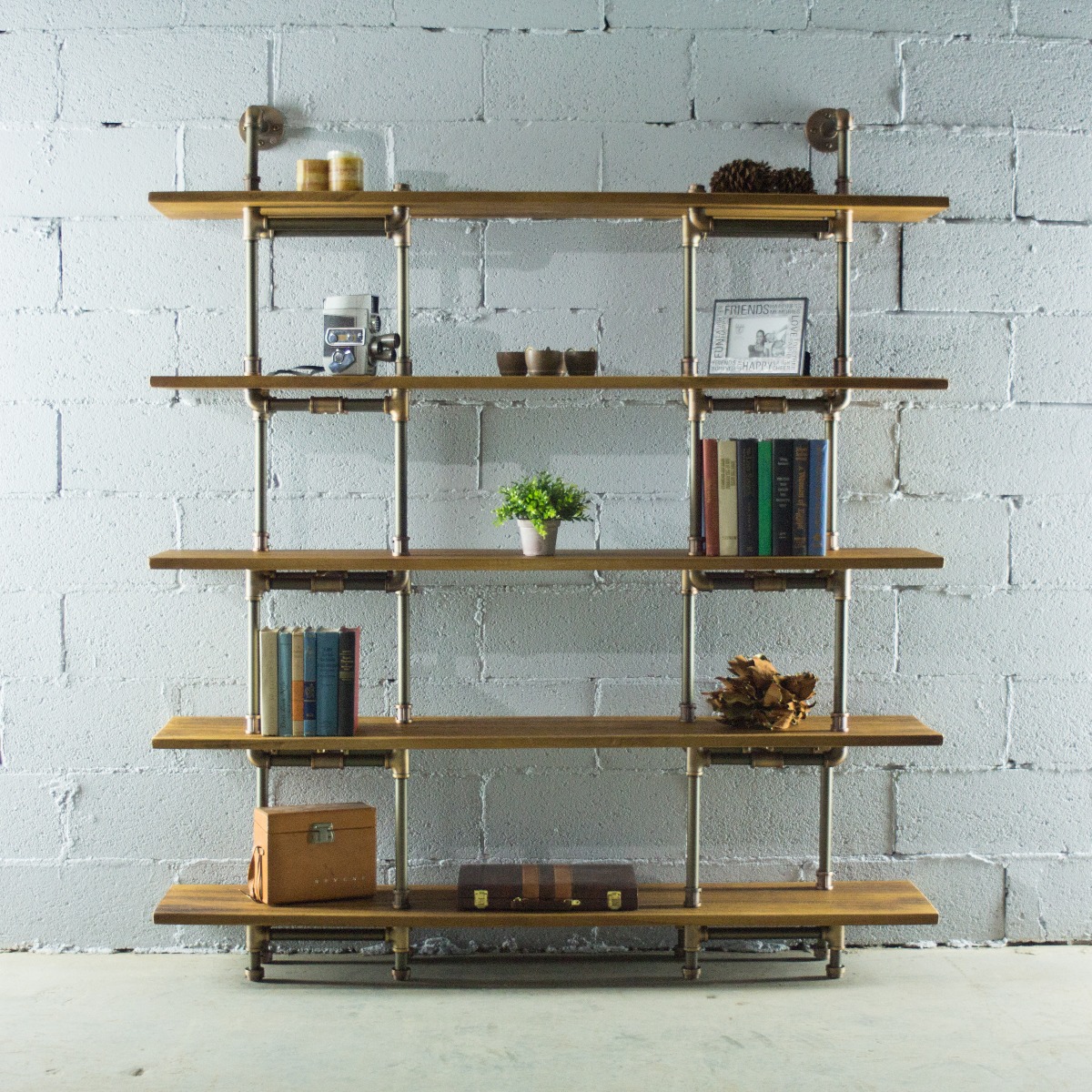 SCS1-BZ-BZ-BR Eugene Modern Industrial Bookcase, Rustic Bronze Combo with Light Brown Stained Wood