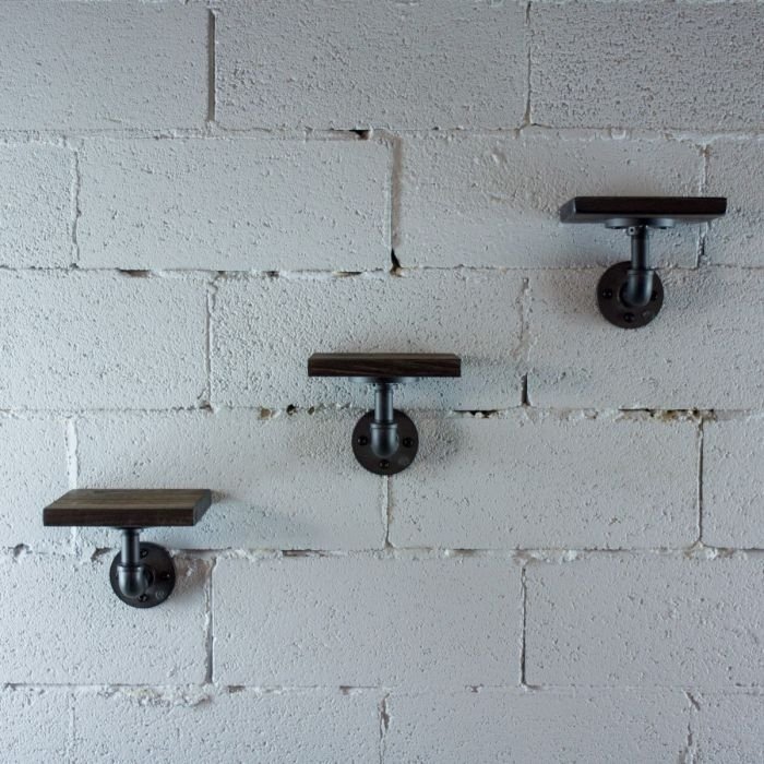 SDS1-3P-BZ-BZ-BR Ames Industrial Chic Decorative Shelf, Rustic Bronze Combo with Light Brown Stained Wood - 3 Piece