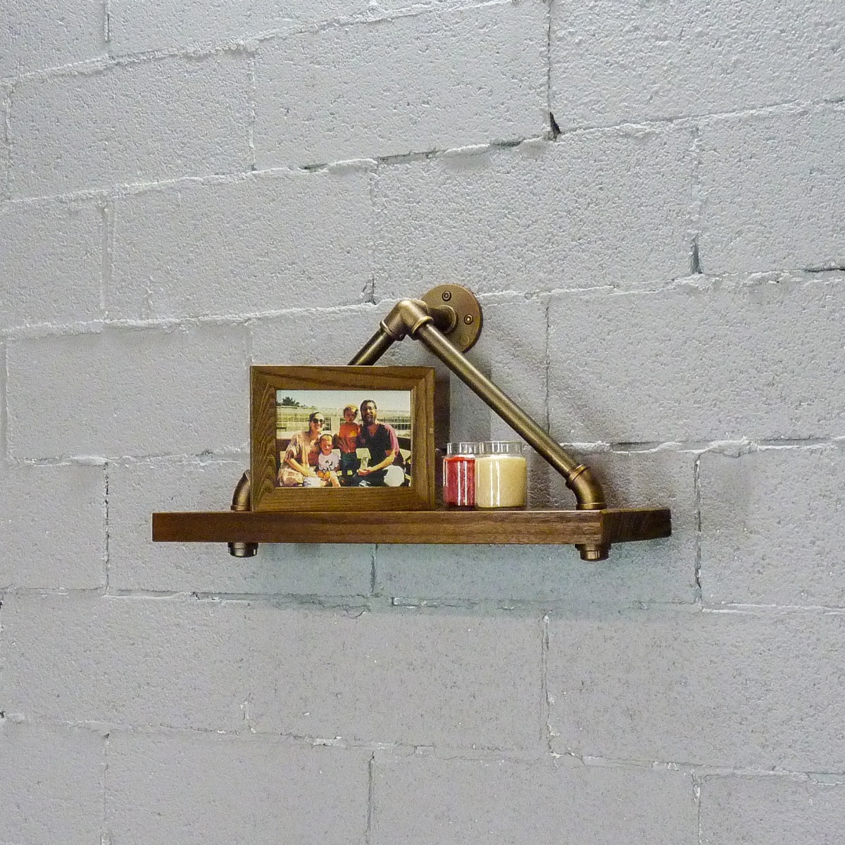TS1-BZ-BZ-BR 24 in. Charlotte Modern Industrial Triangle Wall Shelf, Rustic Bronze Combo with Light Brown Stained Wood