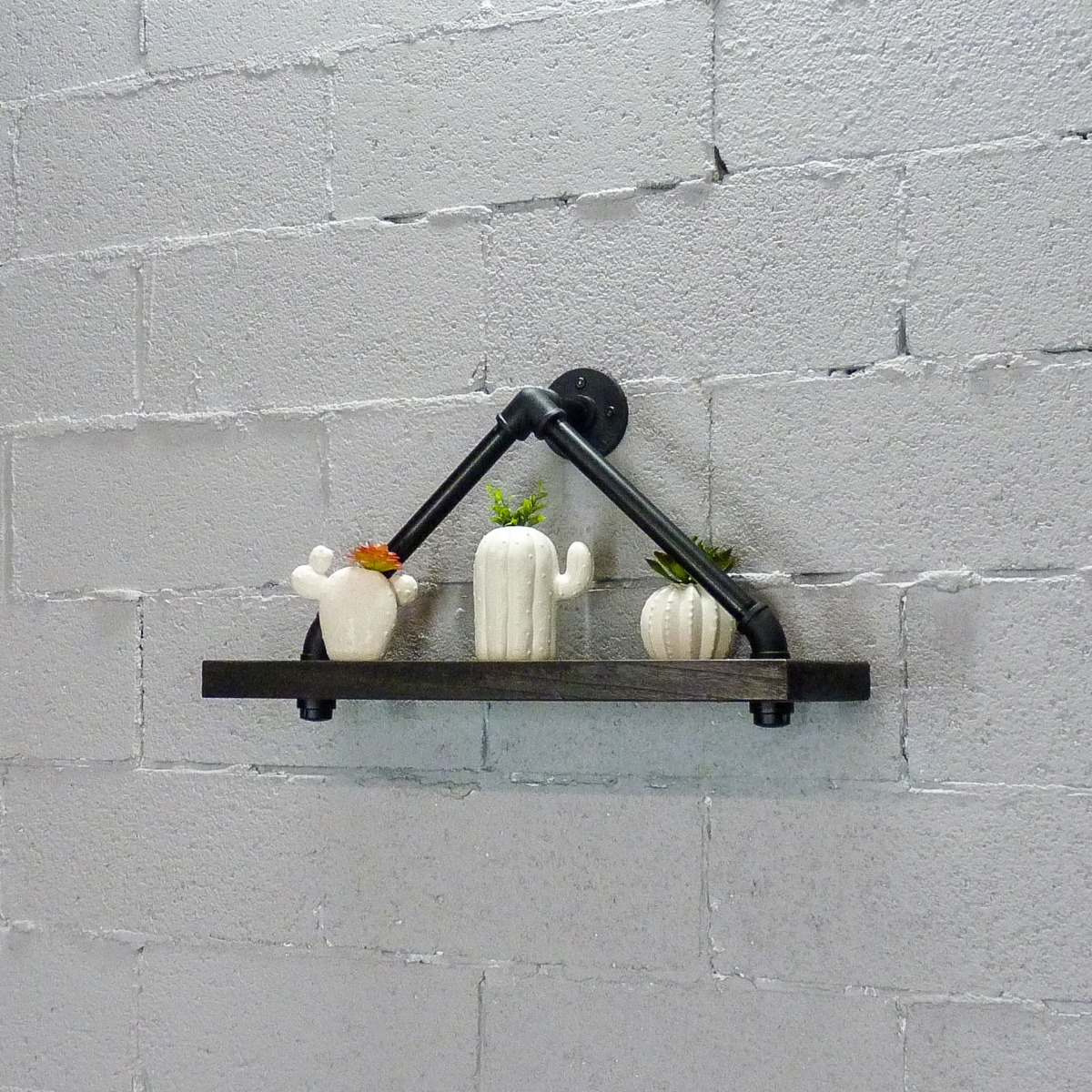 TS1-BL-BL-BL 24 in. Charlotte Modern Industrial Triangle Wall Shelf, Black Steel Combo with Dark Brown Stained Wood