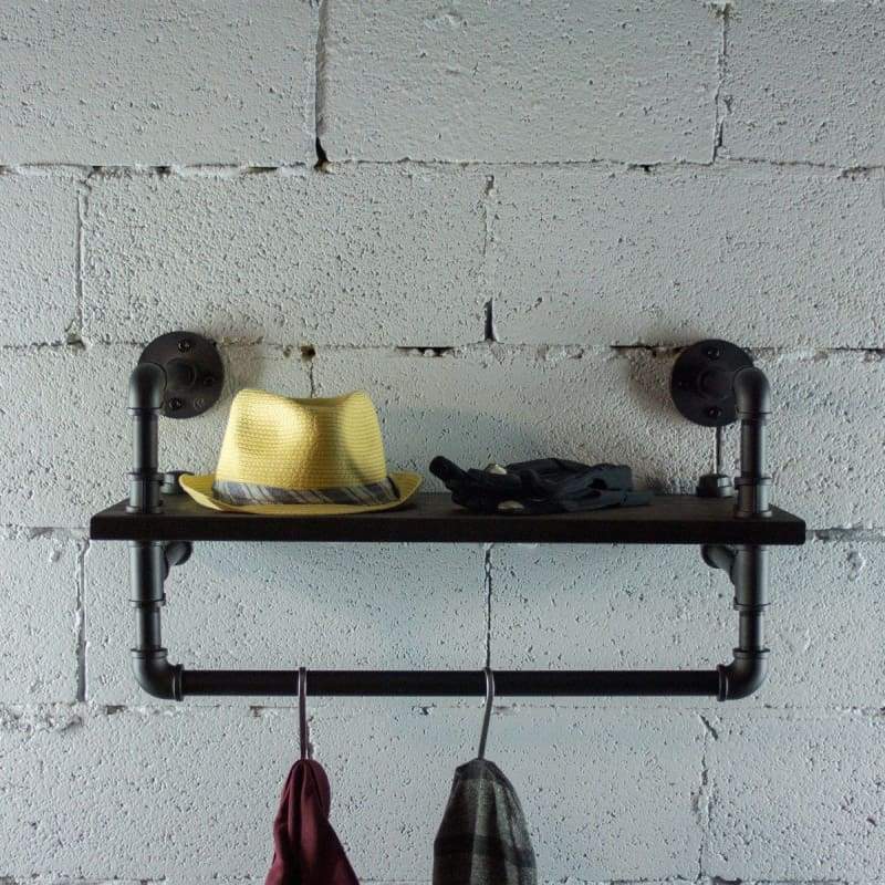 CSR331-BL-BL-BL 33 in. Ann Harbor Industrial Display Wide Espresso Shelf Rack, Black Steel Combo with Dark Brown Stained Wood