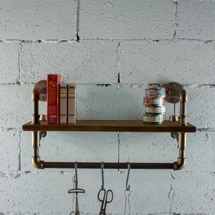 CSR331-BZ-BZ-BR 33 in. Ann Harbor Industrial Display Wide Brown Shelf Rack, Rustic Bronze Combo with Light Brown Stained Wood
