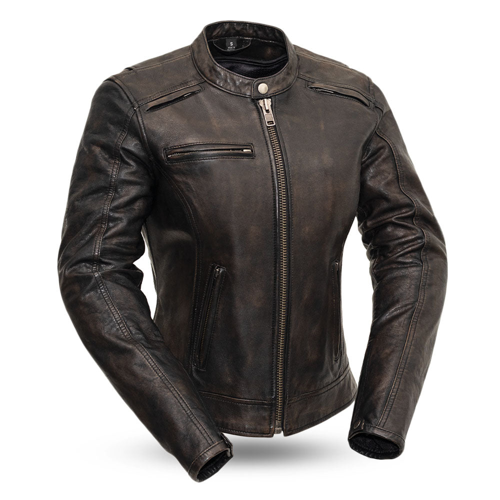 Picture of First Manufacturing FIL164SDC-M-BLK Trickster Motorcycle Leather Jacket for Women, Black - Medium