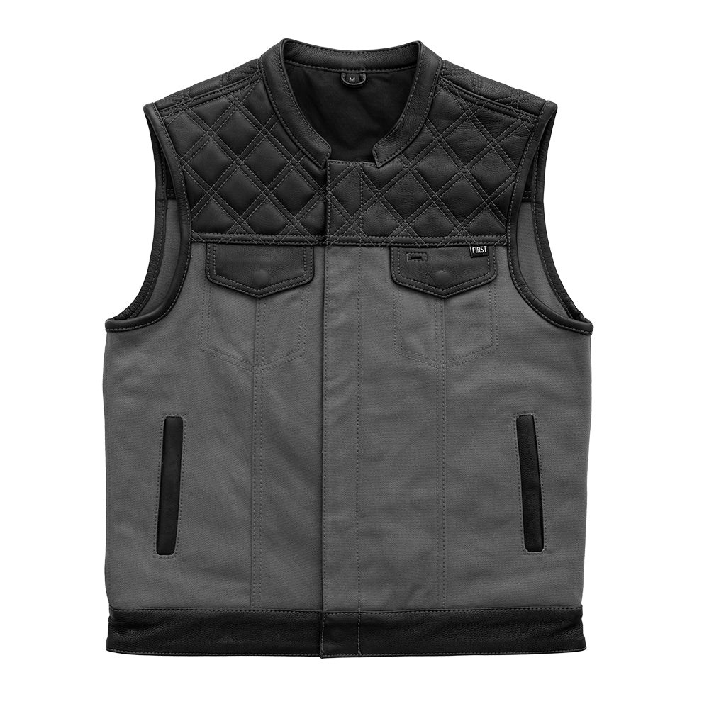 Picture of First Manufacturing FIM664CNVQ5X-5X-BBLK Hunt Club Motorcycle Leather & Canvas Vest for Men&#44; Blue & Black - 5X