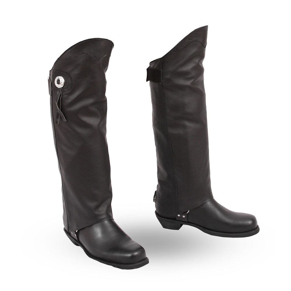 Picture of First Manufacturing FMM826BM-M-L-BLK Asphalt Motorcycle Short Leather Chaps for Unisex&#44; Black - Medium-Large