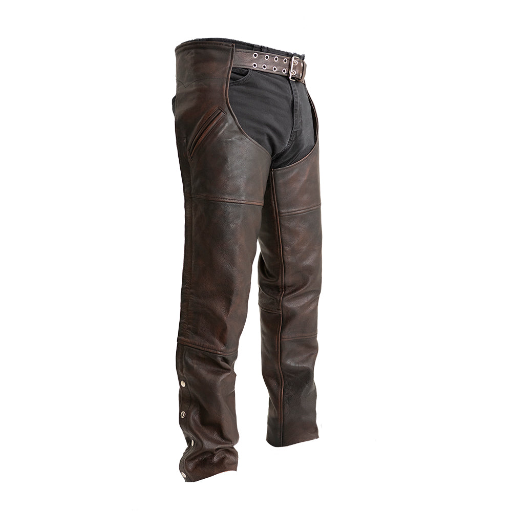 Picture of First Manufacturing FIM837CV-3XS-COPR Dakota Motorcycle Leather Chaps for Unisex&#44; Copper - 3XS