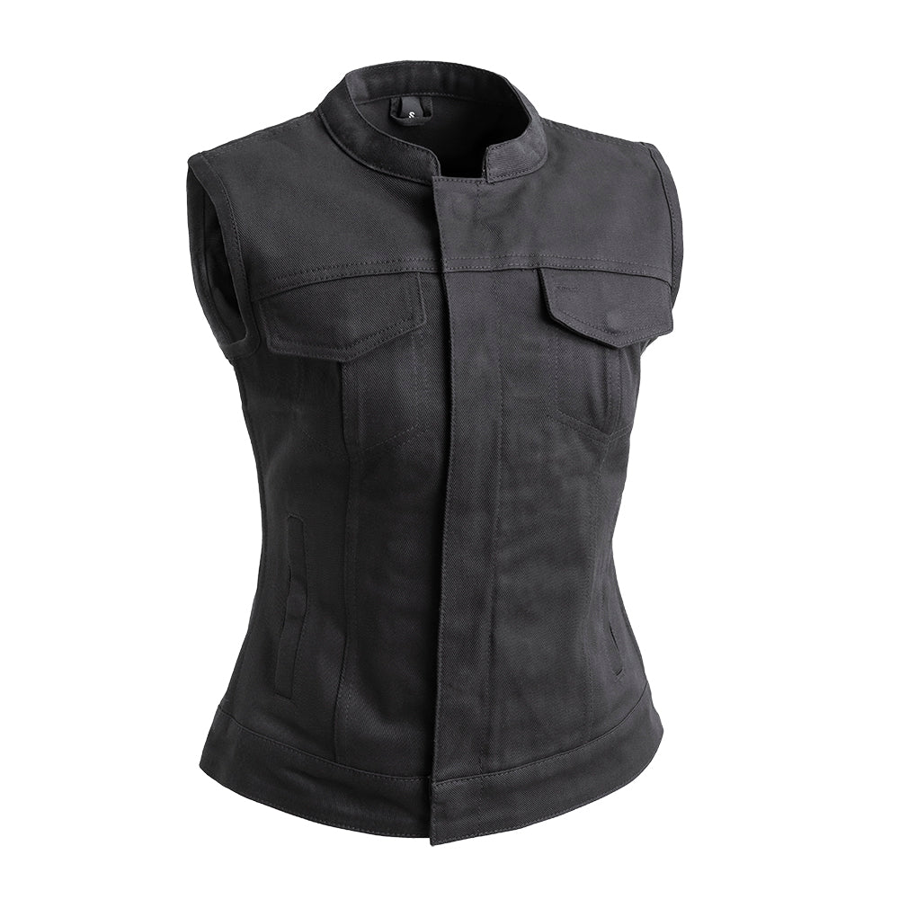 Picture of First Manufacturing FIL518TWILL-XL-BLK Lexy Motorcycle Twill Vest for Women, Black - Extra Large