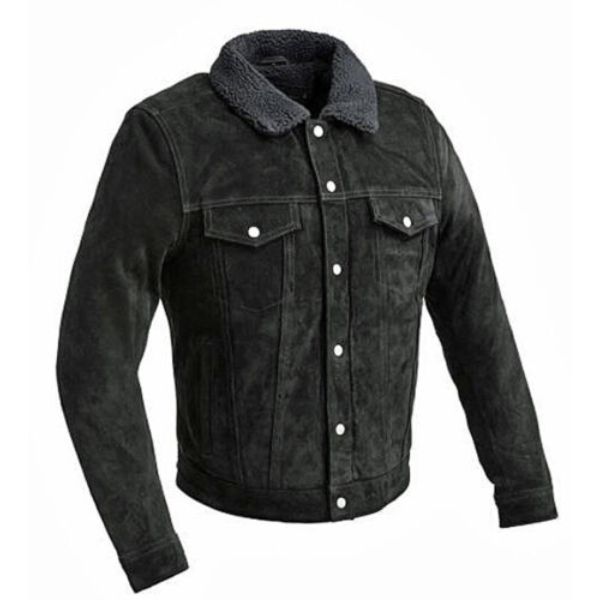 Picture of First Manufacturing WBM2819-M-BLK Luke Fashion Suede Trucker Jacket for Men, Black - Medium