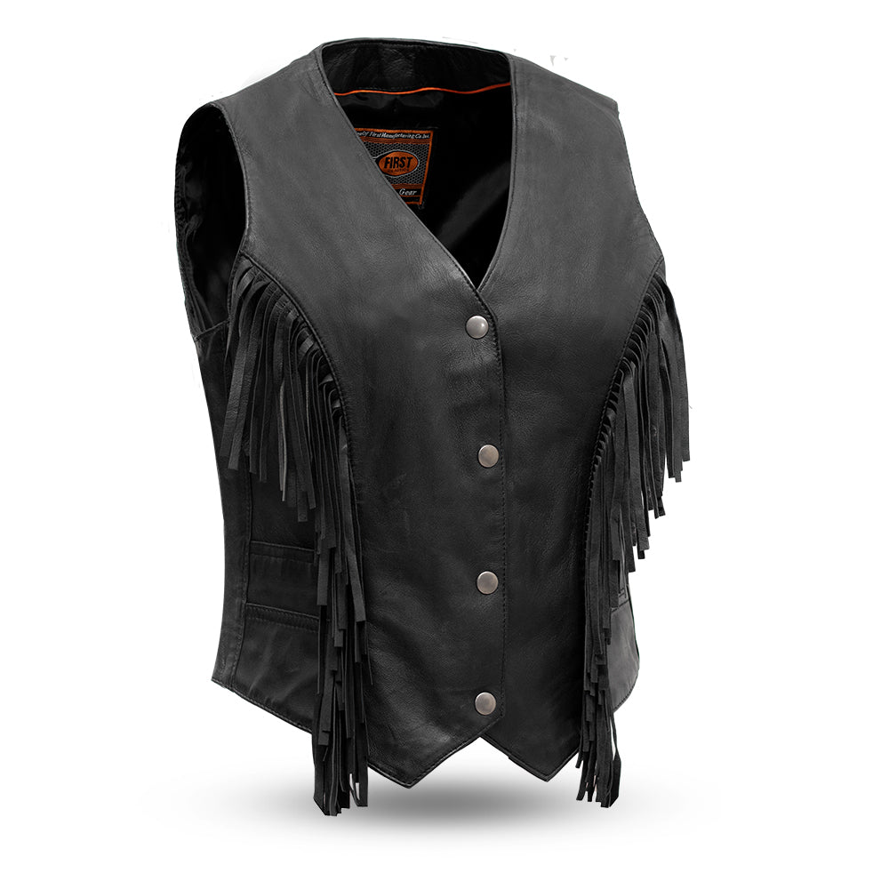 Picture of First Manufacturing FIL572SDM-L-BLK Apache Motorcycle Leather Vest for Women, Black - Large