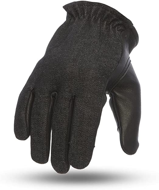 Picture of First Manufacturing FI217-XL-BLKDM 2-Tone Roper Motorcycle Leather Gloves for Men&#44; Black & Denim - Extra Large