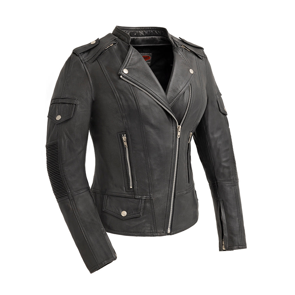 Picture of First Manufacturing FIL196SDMZ-S-BLK Tantrum Ladies Leather Motorcycle Jacket, Black - Small