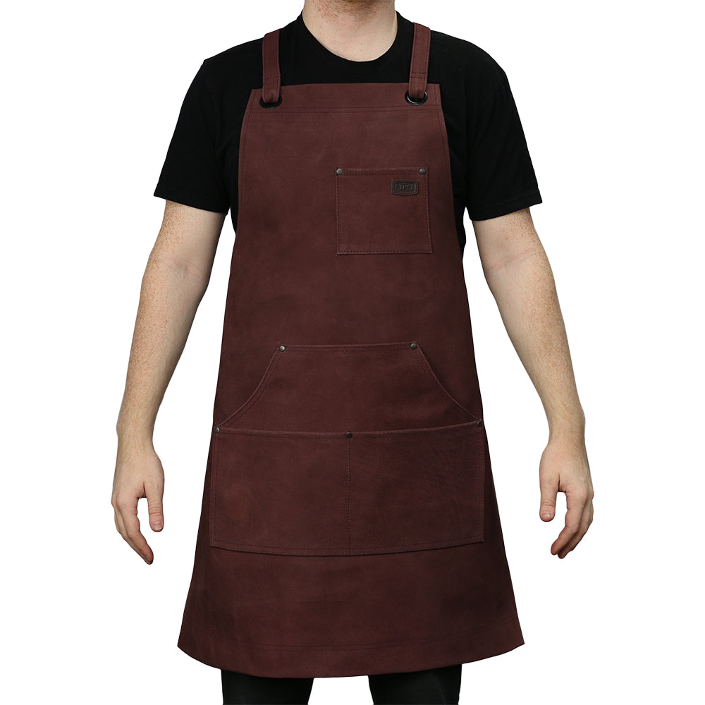 Picture of First Manufacturing FIAPRONSUEDE-STRD-OXB Machinist Leather Apron, Oxblood - Standard Size