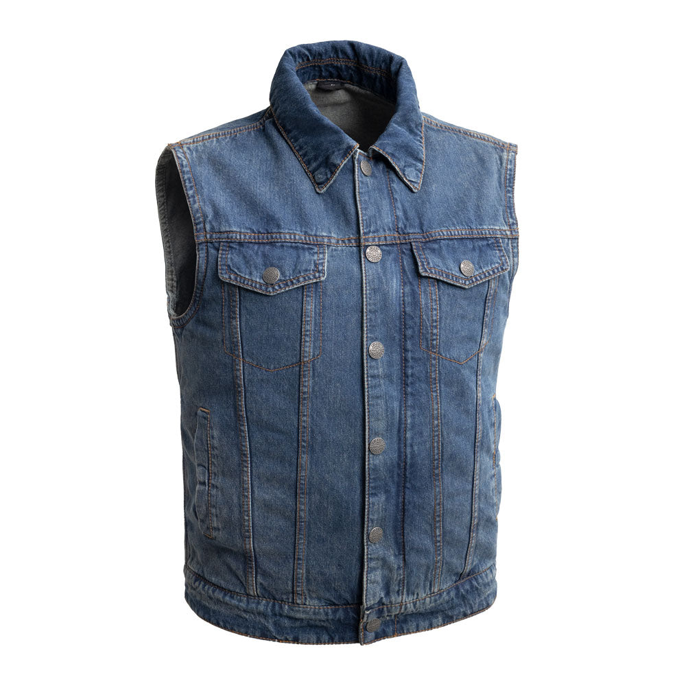 Picture of First Manufacturing FIM627DM-S-BLU Showdown Motorcycle Denim Vest for Men, Blue - Small