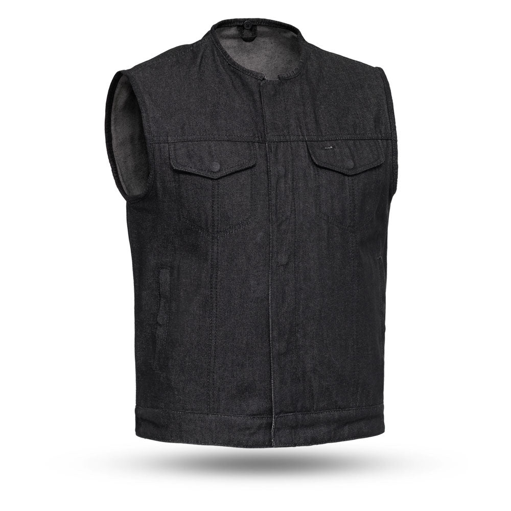 Picture of First Manufacturing FIM634DM-S-BLK Haywood Motorcycle Denim Vest for Men, Black - Small