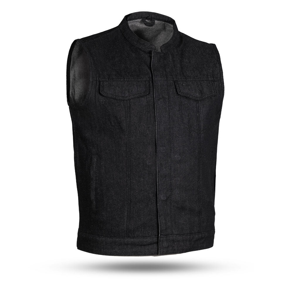 Picture of First Manufacturing FIM691DM-S-BLK Kershaw Motorcycle Denim Vest for Men, Black - Small