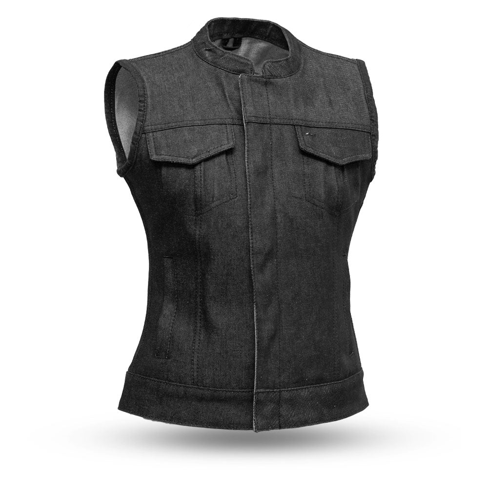 Picture of First Manufacturing FIL516DM-XL-BLK Ludlow Motorcycle Denim Vest for Women, Black - Extra Large