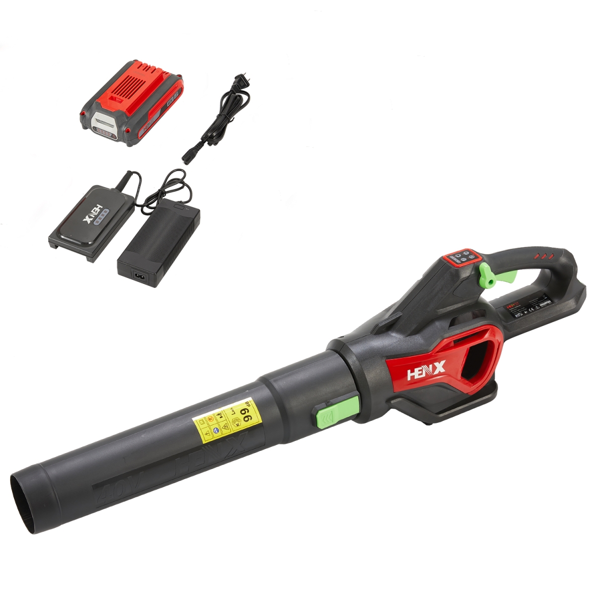 Picture of Henx A40CF900HEB01 40V Cordless Brushless Leaf Blower with Charger & Battery&#44; Red & Green