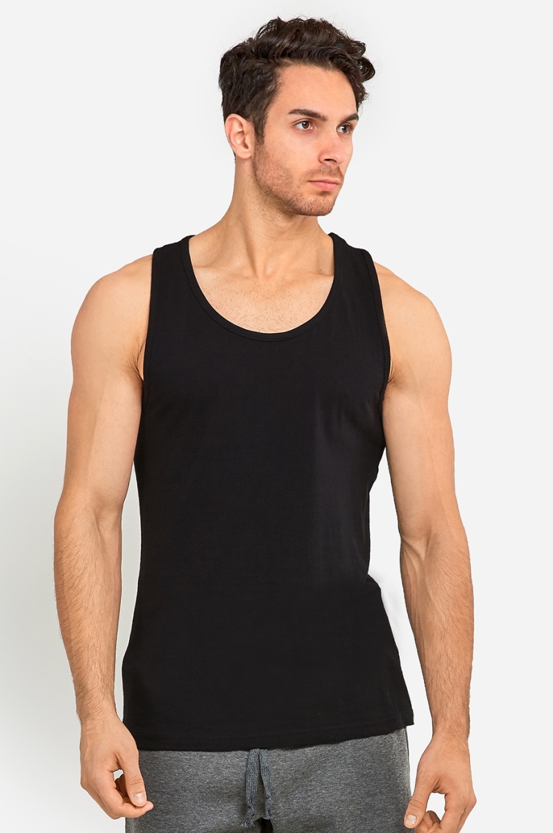 Picture of 247 Frenzy 247-MT200 BLK-MD Mens Essentials Knocker Cotton Tank Top&#44; Black - Medium - Pack of 2