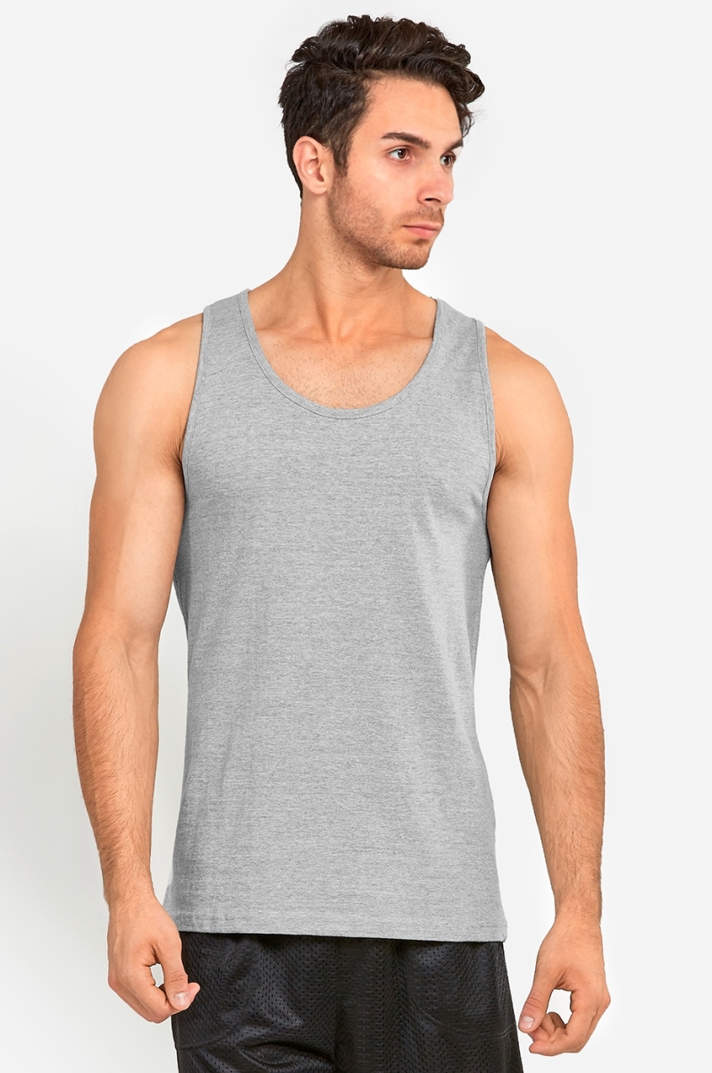 Picture of 247 Frenzy 247-MT200 HGY-2XL Mens Essentials Knocker Cotton Tank Top&#44; Heather Gray - 2XL - Pack of 2