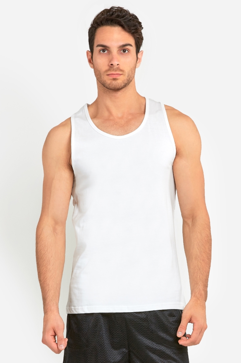 Picture of 247 Frenzy 247-MT200 WHT-LG Mens Essentials Knocker Cotton Tank Top&#44; White - Large - Pack of 2