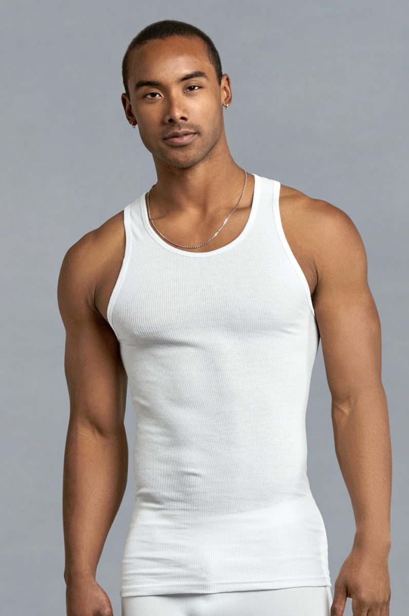 Picture of 247 Frenzy 247-PCW001-WHT-3PK-2X Mens Essentials Power Club Solid Cotton Lightweight Tank Top&#44; All White - 2X - Pack of 3