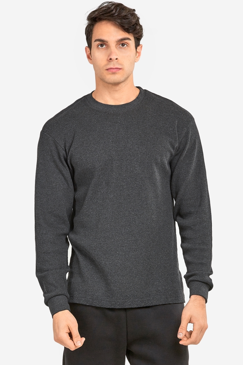 Picture of 247 Frenzy 247-KHT001 CGY-2X Mens Essentials Knocker Classic Breathable Cotton Waffle Knit Texture Thermal Top Long Sleeve T-Shirt&#44; Charcoal Gray - 2X