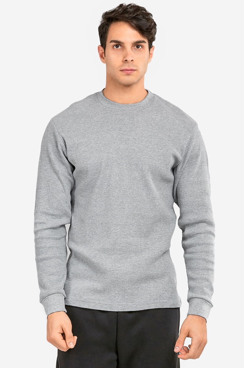 Picture of 247 Frenzy 247-KHT001 HGY-2X Mens Essentials Knocker Classic Breathable Cotton Waffle Knit Texture Thermal Top Long Sleeve T-Shirt&#44; Heather Gray - 2X