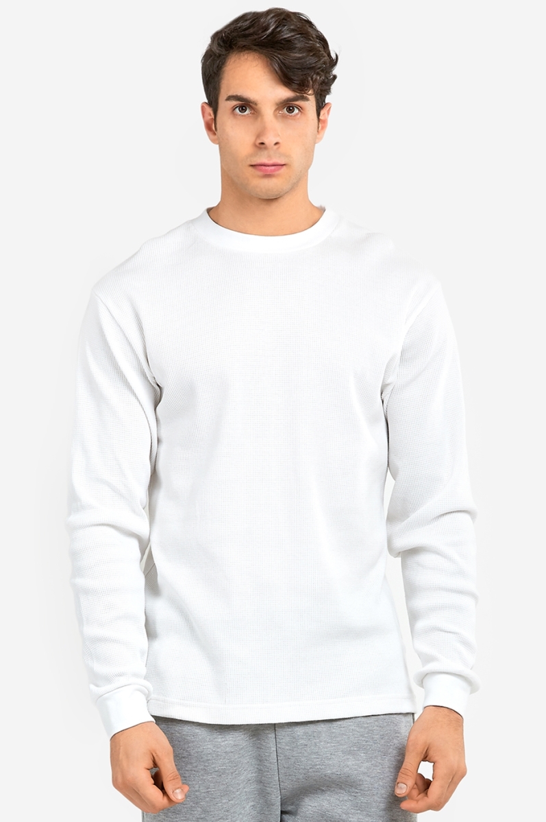 Picture of 247 Frenzy 247-KHT001 WHT-2X Mens Essentials Knocker Classic Breathable Cotton Waffle Knit Texture Thermal Top Long Sleeve T-Shirt&#44; White - 2X