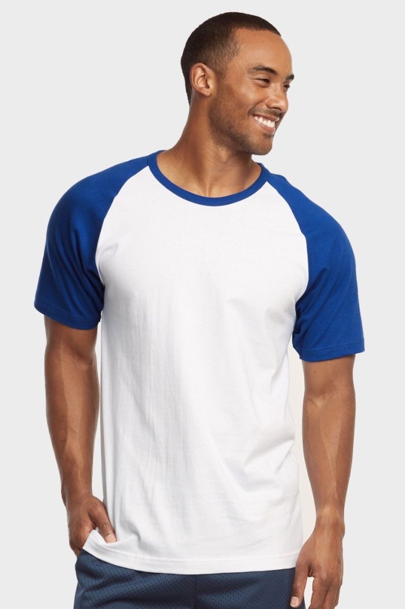 Picture of 247 Frenzy 247-MBT003 RBW-LG Mens Essentials Top Pro Short Sleeve Baseball T-Shirt&#44; Royal Blue & White - Large