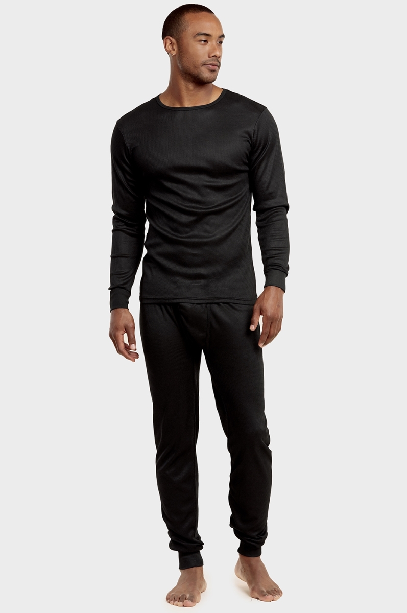 Picture of 247 Frenzy 247-TU001-BLK-SM Mens Essentials Knocker 2 Piece Long Johns Thermal Underwear Set&#44; Black - Small