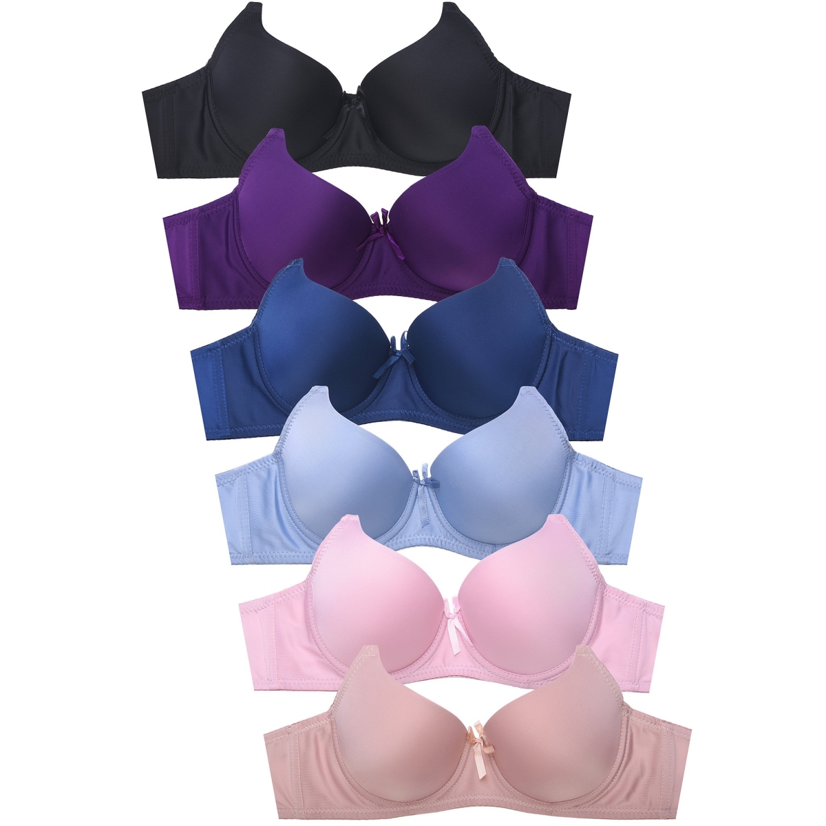 Picture of 247 Frenzy 247-BR4229P1-40C Womens Essentials Sofra Full Coverage Solid Bras with Triple Hook & Wide Straps&#44; Multi Color - Size 40C - Pack of 6