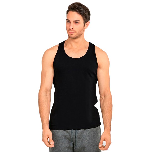 Picture of 247 Frenzy 247-CKA003-BKBK-3PK-3X Mens Essentials Knocker Solid Cotton Lightweight Tank Top&#44; All Black - 3X - Pack of 3