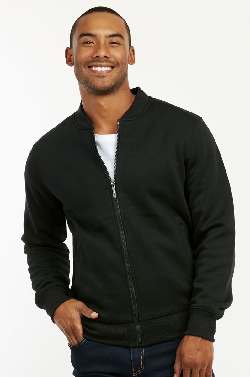 Picture of 247 Frenzy 247-FJ2100 BLK-MD Mens Essentials Knocker Cotton Blend Fleece Classic Bomber Jacket&#44; Black - Medium