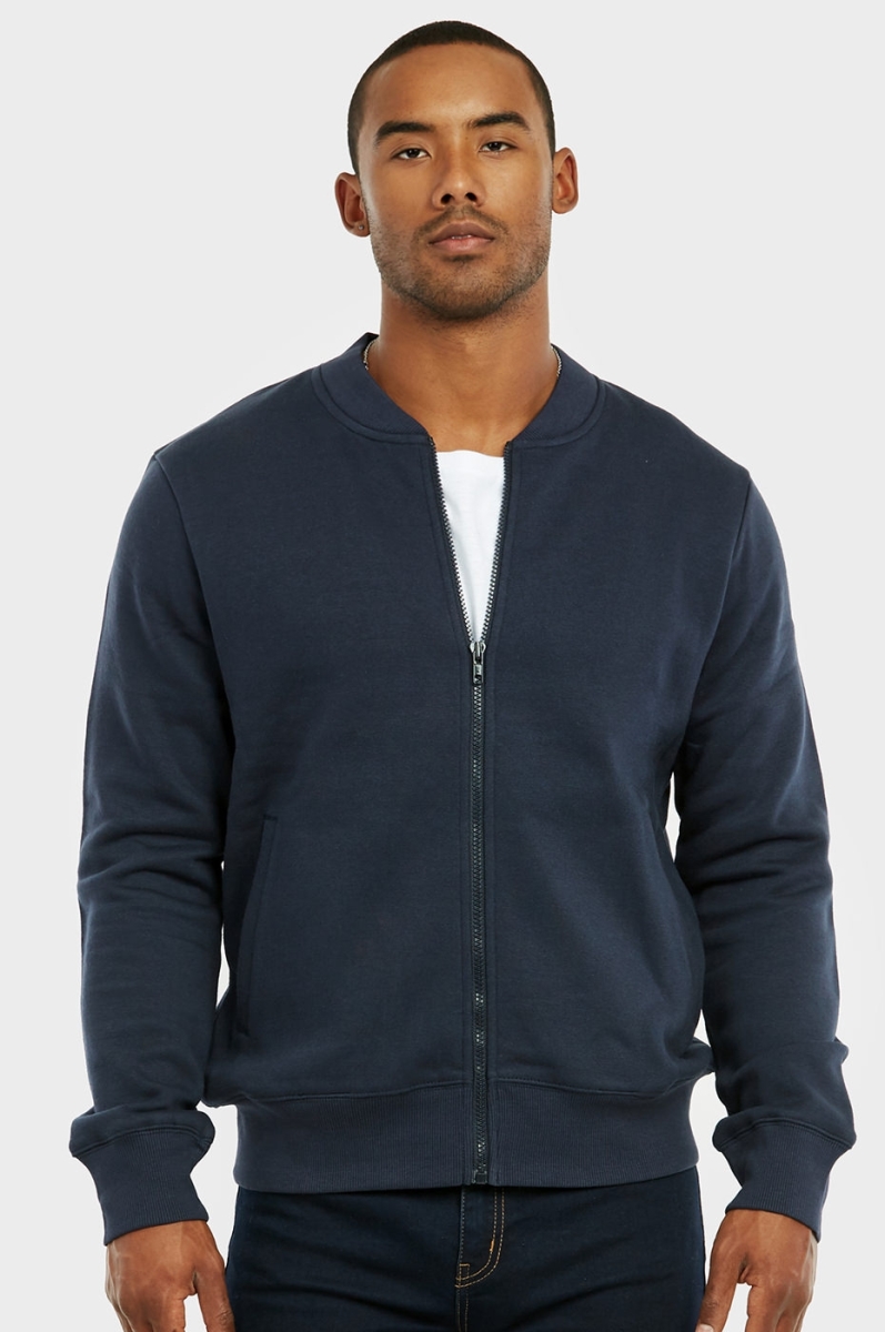 Picture of 247 Frenzy 247-FJ2100 NVY-SM Mens Essentials Knocker Cotton Blend Fleece Classic Bomber Jacket&#44; Navy - Small