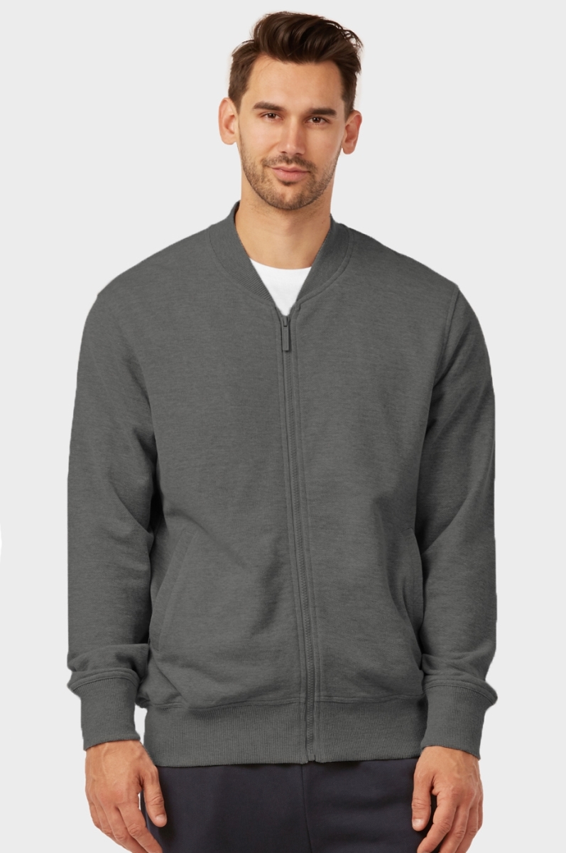 Picture of 247 Frenzy 247-FJ2150 CGY-SM Mens Essentials Knocker Cotton Blend Terry Classic Bomber Jacket&#44; Charcoal Gray - Small