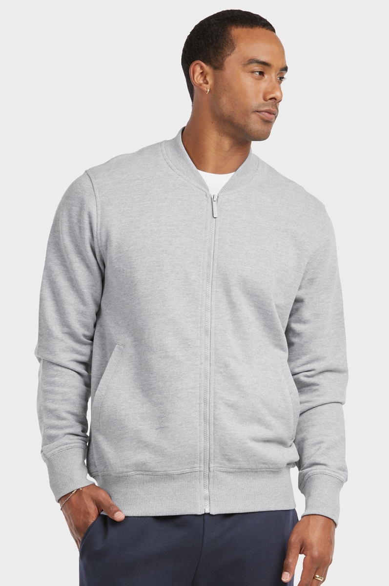 Picture of 247 Frenzy 247-FJ2150 HGY-SM Mens Essentials Knocker Cotton Blend Terry Classic Bomber Jacket&#44; Heather Gray - Small