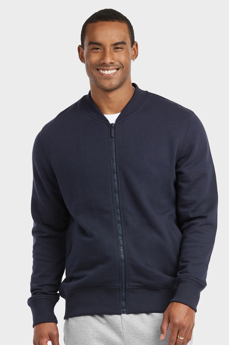 Picture of 247 Frenzy 247-FJ2150 NVY-MD Mens Essentials Knocker Cotton Blend Terry Classic Bomber Jacket&#44; Navy - Medium