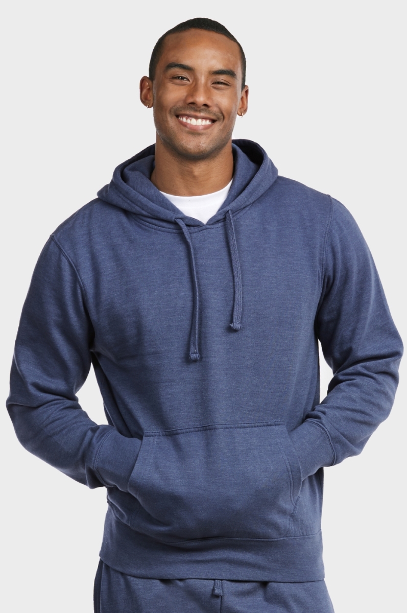 Picture of 247 Frenzy 247-HD1020E NVM-2X Mens Essentials Et Tu Lightweight Fabric Cotton Blend Pullover Fleece Hoodie Jacket&#44; Navy Marled - 2X