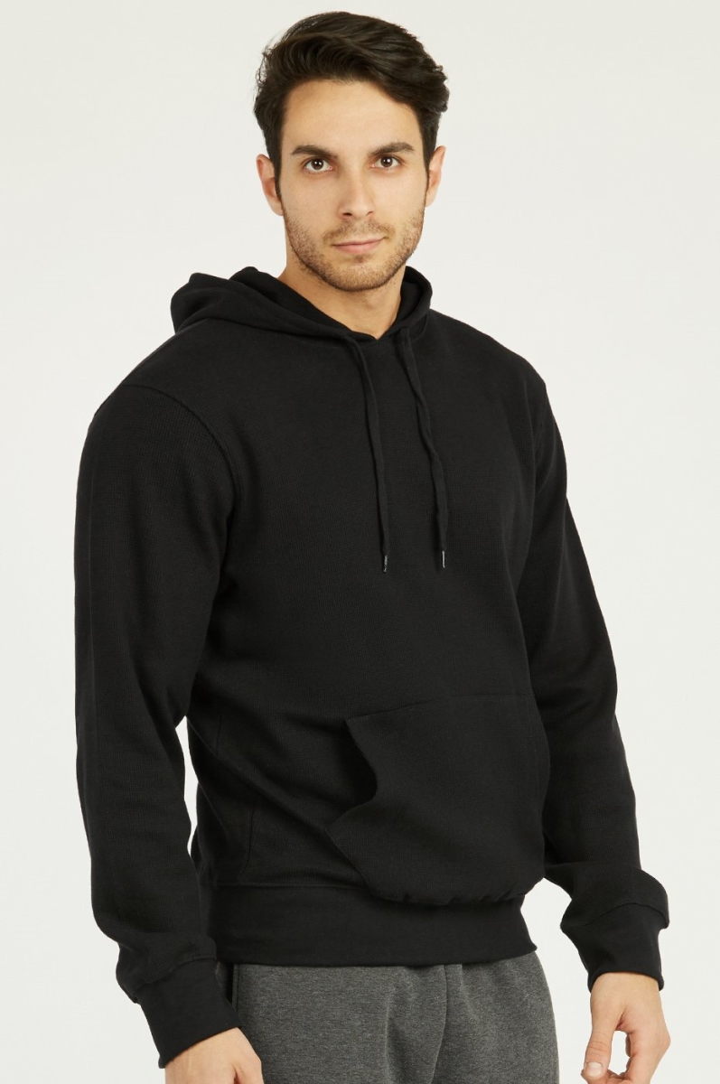 Picture of 247 Frenzy 247-HD1100 BLK-MD Mens Essentials Knocker Waffle Fabric Cotton Pullover Hoodie Jacket&#44; Black - Medium