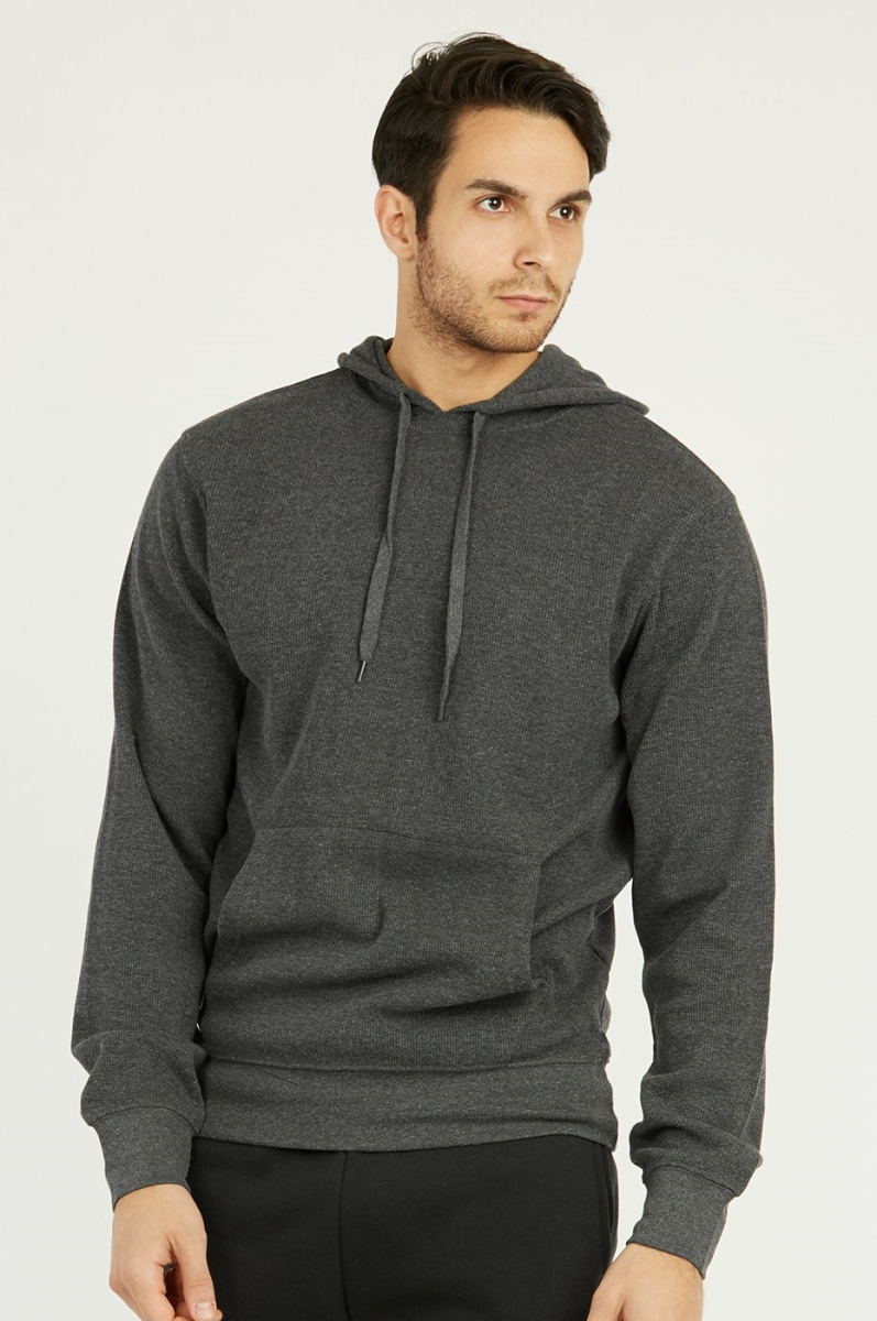 Picture of 247 Frenzy 247-HD1100 CGY-2X Mens Essentials Knocker Waffle Fabric Cotton Pullover Hoodie Jacket&#44; Charcoal Gray - 2X