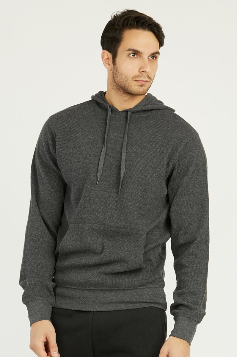 Picture of 247 Frenzy 247-HD1100 CGY-LG Mens Essentials Knocker Waffle Fabric Cotton Pullover Hoodie Jacket&#44; Charcoal Gray - Large