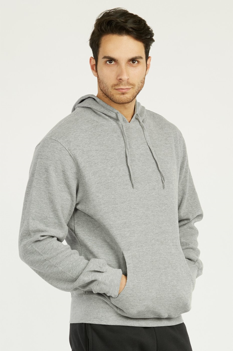 Picture of 247 Frenzy 247-HD1100 HGY-MD Mens Essentials Knocker Waffle Fabric Cotton Pullover Hoodie Jacket&#44; Heather Gray - Medium