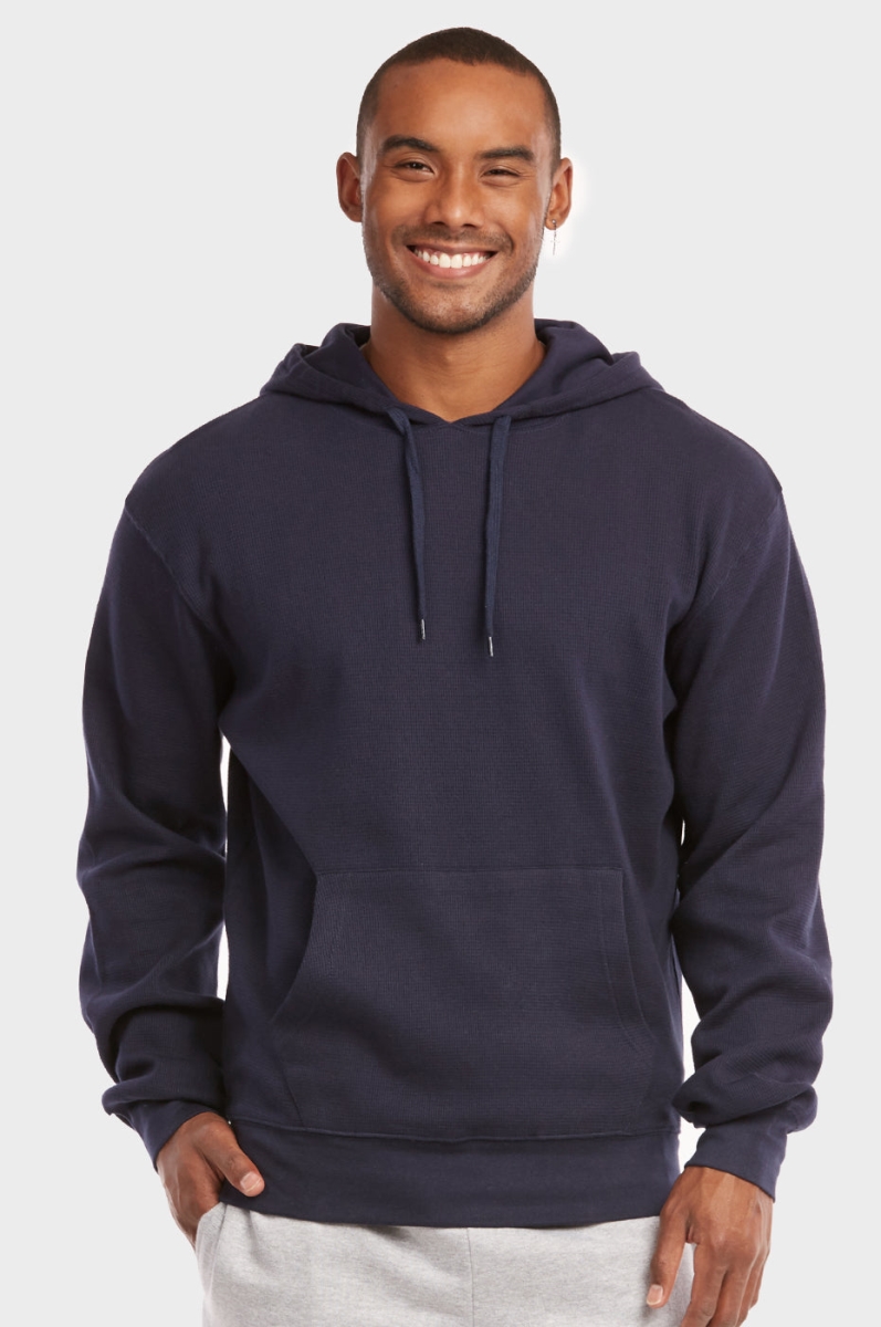 Picture of 247 Frenzy 247-HD1100 NVY-SM Mens Essentials Knocker Waffle Fabric Cotton Pullover Hoodie Jacket&#44; Navy - Small