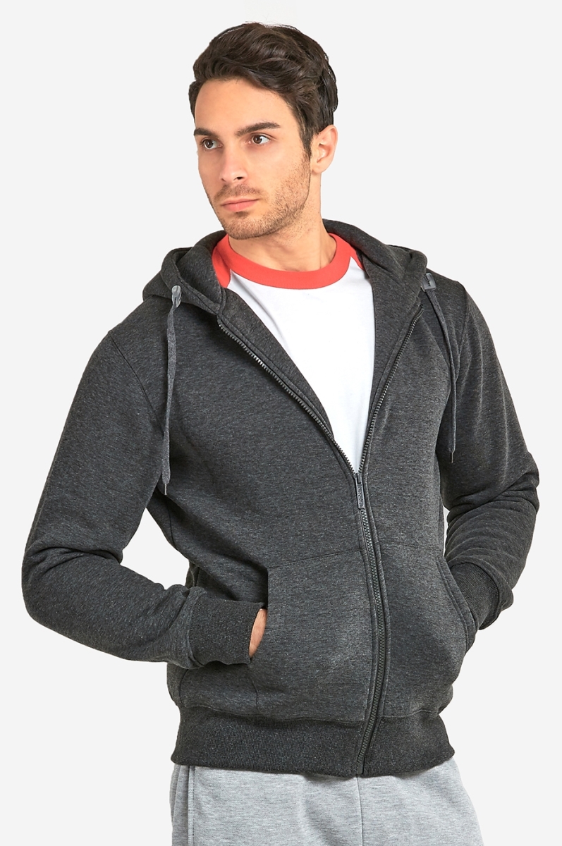 Picture of 247 Frenzy 247-HD2000 CGY-2XL Mens Essentials Knocker Heavy Fabric Cotton Blend Full Zip Fleece Hoodie Jacket&#44; Charcoal Gray - 2XL