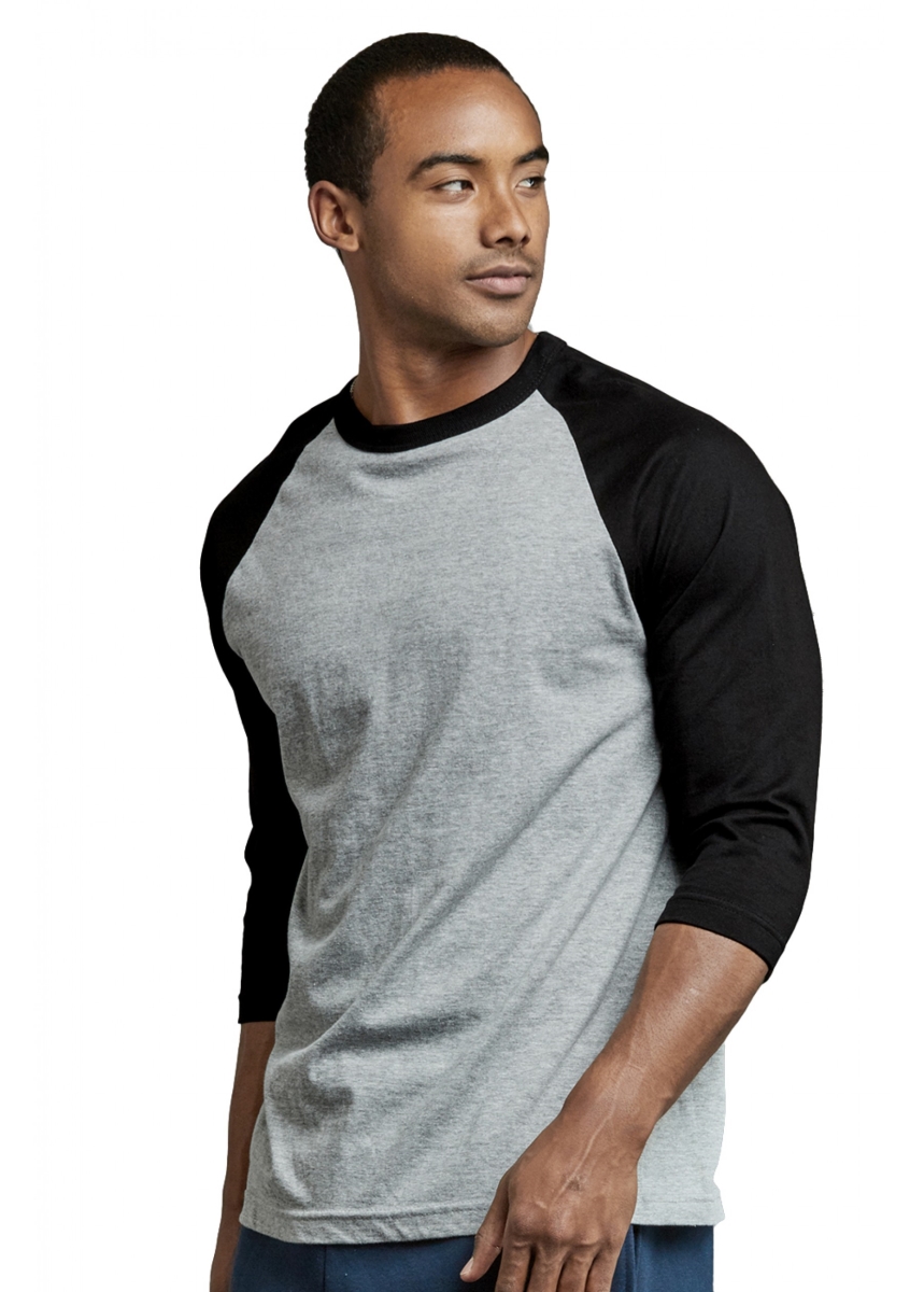 Picture of 247 Frenzy 247-MBT001 BKL-2XL Mens Essentials Top Pro 0.75 Sleeve Raglan Baseball T-Shirt&#44; Black & Light Gray - 2XL