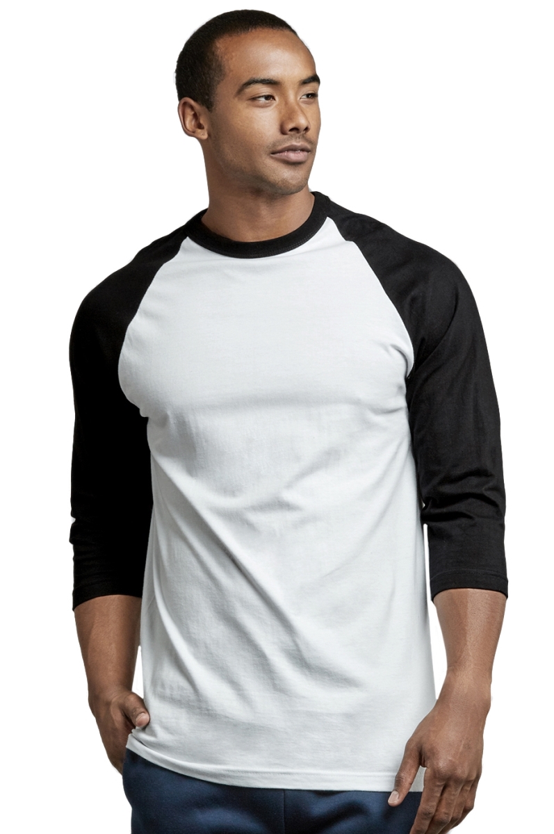 Picture of 247 Frenzy 247-MBT001 BKW-LG Mens Essentials Top Pro 0.75 Sleeve Raglan Baseball T-Shirt&#44; Black & White - Large