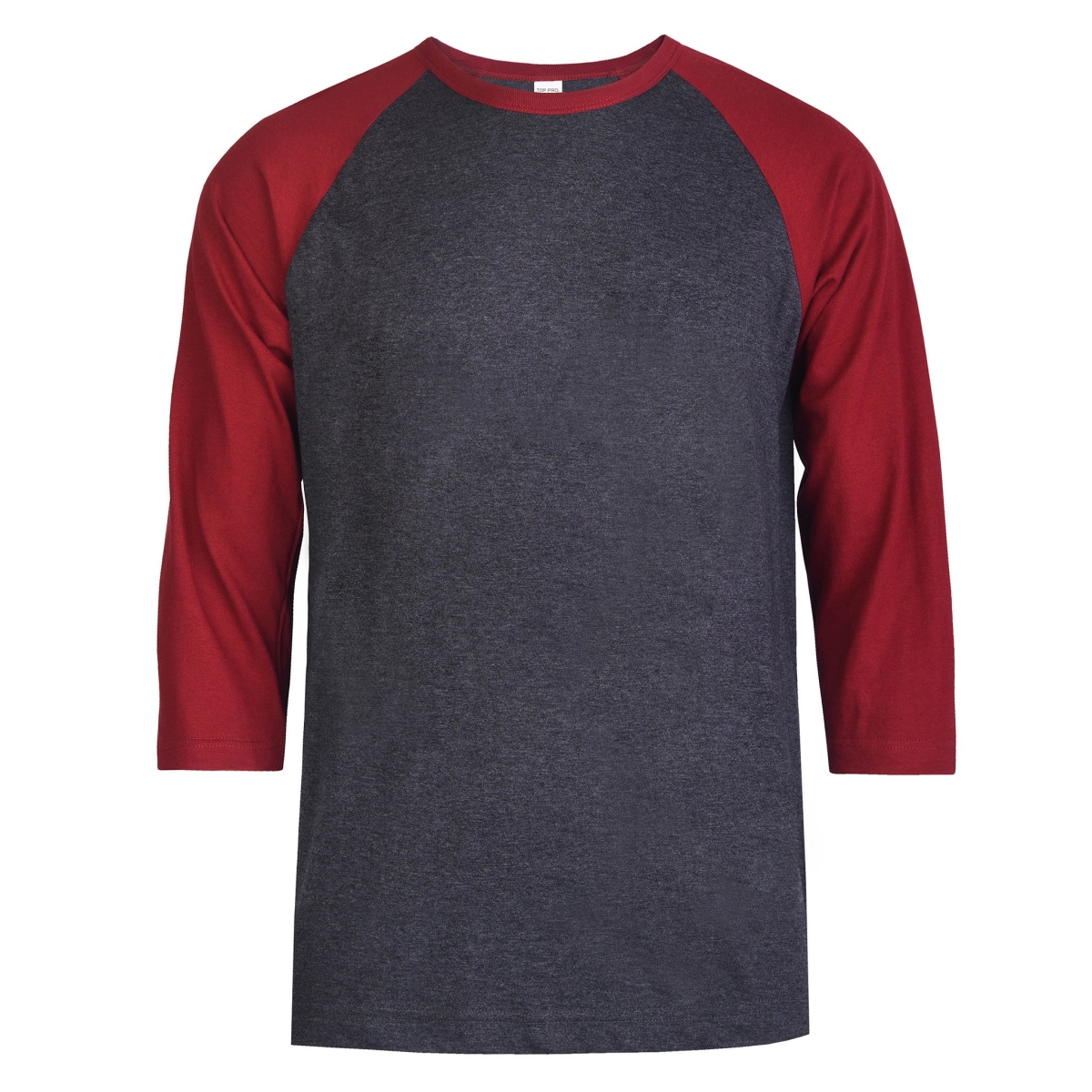Picture of 247 Frenzy 247-MBT001 BUC-LG Mens Essentials Top Pro 0.75 Sleeve Raglan Baseball T-Shirt&#44; Burgundy & Charcoal - Large