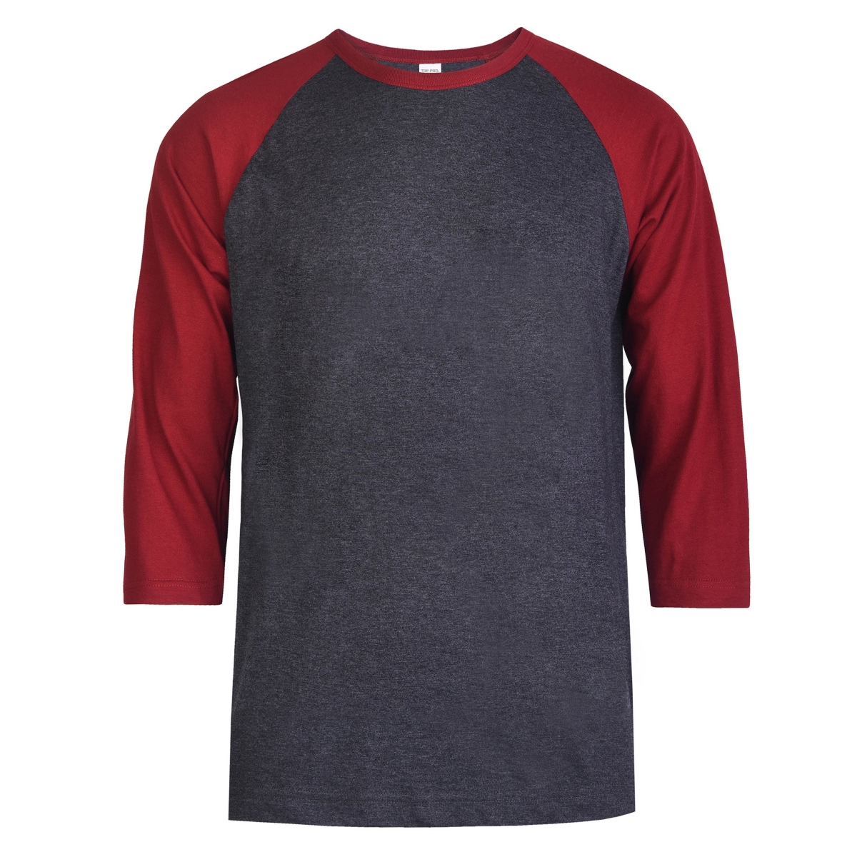 Picture of 247 Frenzy 247-MBT001 BUC-SM Mens Essentials Top Pro 0.75 Sleeve Raglan Baseball T-Shirt&#44; Burgundy & Charcoal - Small