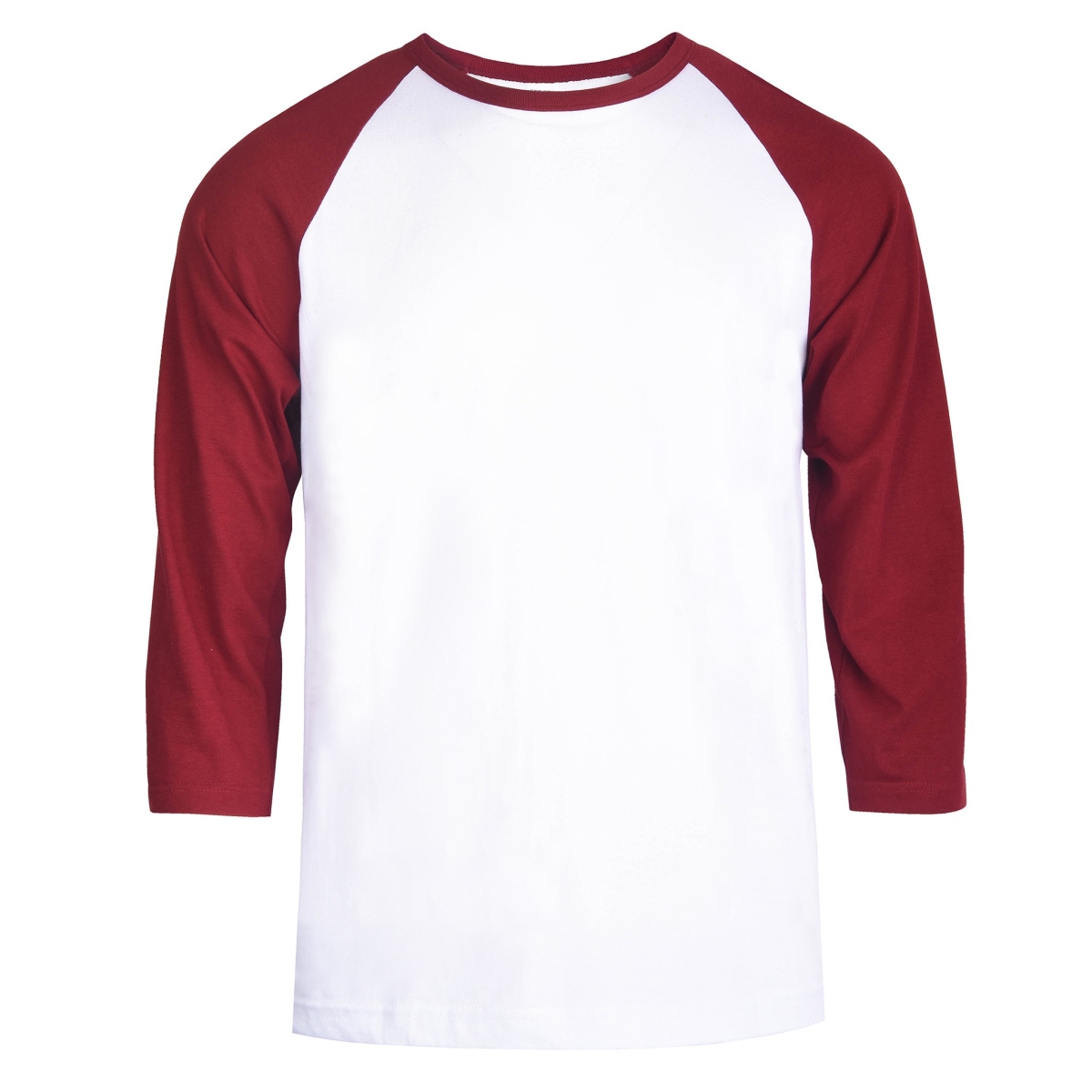 Picture of 247 Frenzy 247-MBT001 BUW-LG Mens Essentials Top Pro 0.75 Sleeve Raglan Baseball T-Shirt&#44; Burgundy & White - Large